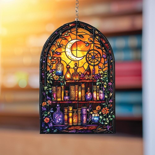 Points de vente Croissant de Lune Bibliothèque Acrylique Suncatcher, Étagère à Suspendre Décor, Cadeau Unique