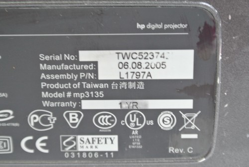 HP MP 3135 DLP Projector CRVSB-03AP 354.2 Lamp Hours (NO POWER CORD/REMOTE) - Picture 19 of 21