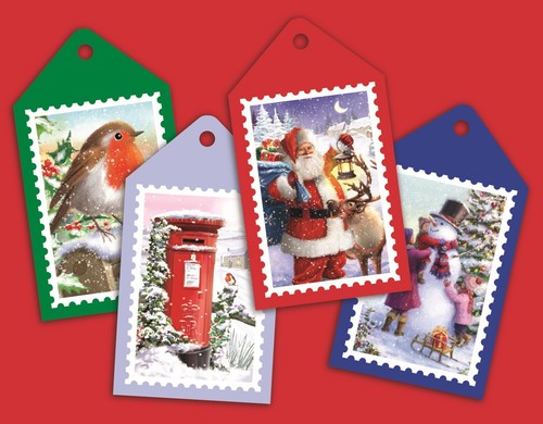 Etiquetas de regalo de equipaje de Navidad 40 DISEÑO ALEATORIO etiquetas de regalo atado y cordón plateado - Imagen 3 de 4