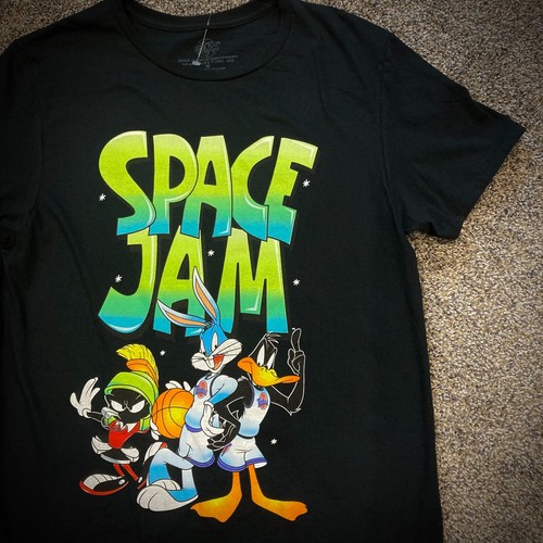 SPACE JAM T-SHIRT black green BIG LOGO bugs bunny daffy duck marvin martian MED - Picture 3 of 4