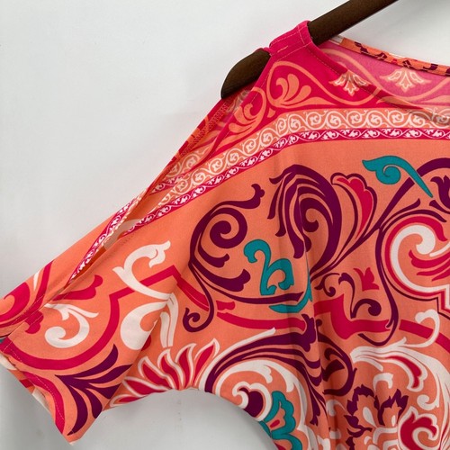 Eci Dress Womens Pullover Cold Sleeve Paisley Tie Waist Knee Length Orange 4 - Picture 6 of 12