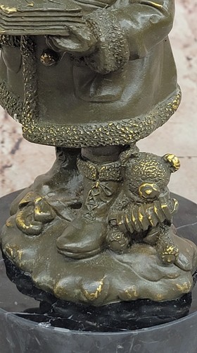 Libro de lectura de coagulación niño en invierno escultura de bronce genuino firmada arte de J. Patoue - Imagen 8 de 10