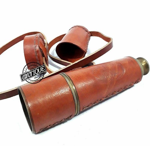 Spyglass Scope Vintage TS006 Antique Brass Sailor 18" Pirate Leather Telescope - Picture 3 of 6