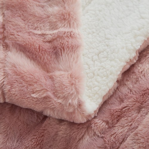 Tache Blush Super Soft Warm Faux Fur Dusty Rose Pink Sherpa Throw Bed Blanket - Picture 6 of 8