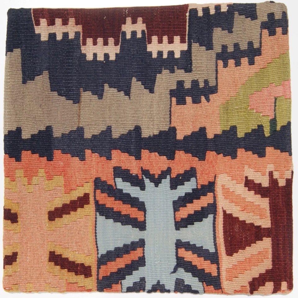 Funda de Almohada Kilim Turca Boho Vintage - Diseño de Alfombra Tribal Geométrica 18"x18" Foto 2 de 3