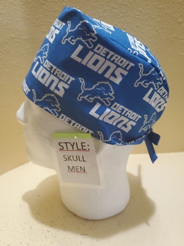 Detroit Lions Logo NFL Men's Skull/Chemo Surgical Scrub Hat/Cap Handmade - Picture 3 of 7