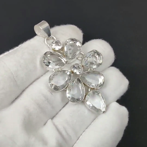White Topaz Gemstone Handmade 925 Sterling Silver Jewelry Pendant 2.18'' - Video 1 of 1