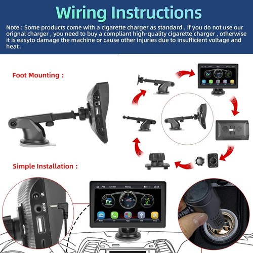 Universal 7" Touch Screen Car Radio Apple CarPlay Android Auto Portable Stereo - Picture 12 of 16