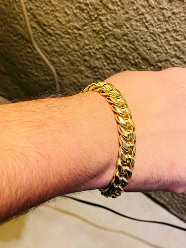 Herren 14k dick Miami Kubanisches Glieder Massiv Echt Armband Gold Finish 10 mm 8,5" - Bild 6 von 9