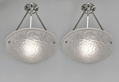 PRIMAFLORE (cristalleries de Verdun) : FRENCH 1930 ART DECO PENDANT CHANDELIER - Picture 9 of 9