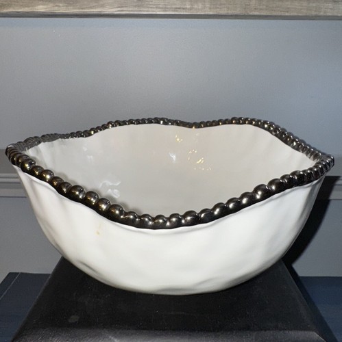 Pampa Bay Salerno Salad Bowl - 11x5 - Porcelain - White w/Silver - EUC - Picture 2 of 8
