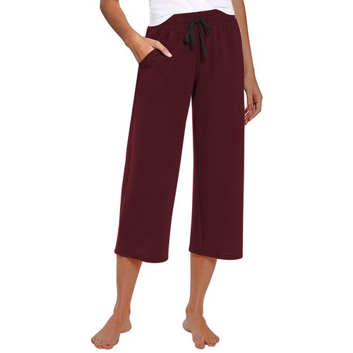 Womens Capri Pants Loose Yoga Pants Wide Leg Drawstring Comfy Lounge Capris - Picture 25 of 33