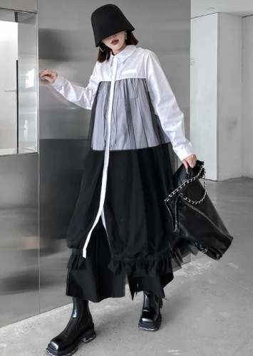 White Black Unique Edgy Street Designer Layering Chic Long Shirt Dress 12 14 - Picture 3 of 24