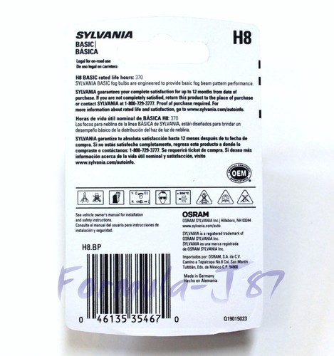 Sylvania Basic H8 35W Una Bombilla Cabeza Luz haz Alto Repuesto Lámpara de Stock Ajuste - Imagen 3 de 12