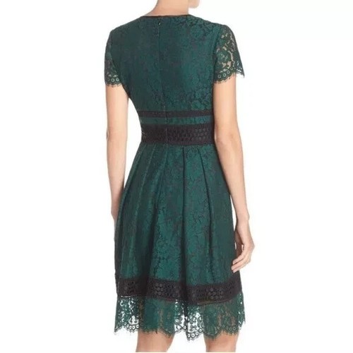 Eliza J Hunter Green/Black Lace Knee-Length Dress SZ 8 - Picture 2 of 4