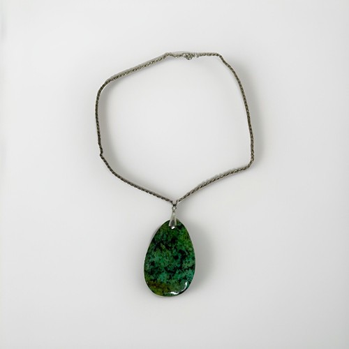 18KGP White Gold Large African Turquoise Pendant On 18” Chain Necklace - Picture 8 of 13