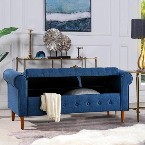Modern Button Tufted End of Bed Bench Linen Upholstered Storage Ottoman Seat - Bild 19 von 67