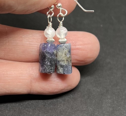 Tanzanite & Selenite Genuine Stone .925 Sterling Silver Earrings RARE BEAUTIFUL - Picture 3 of 9