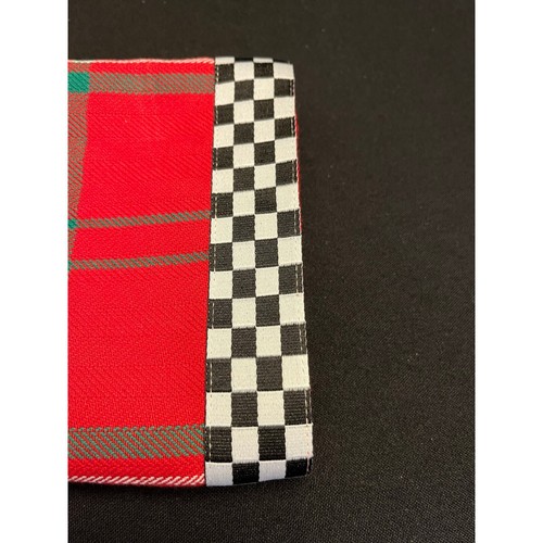 Mackenzie Childs Holiday Spruce Dish Towel Red Green Plaid Courtly Check Blk Wht - Picture 6 of 7