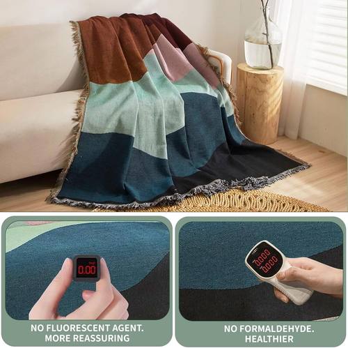 Reversible Knitted Patchwork Color Couch Cover Woven Decor Blanket Sofa Covers f - Picture 4 of 9