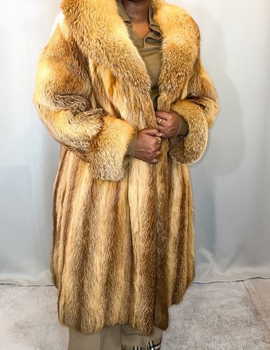 Real Fur Red Arctic Fox Long Vintage Cuff Luxury Beautiful Coat M L FR299 - Picture 3 of 23