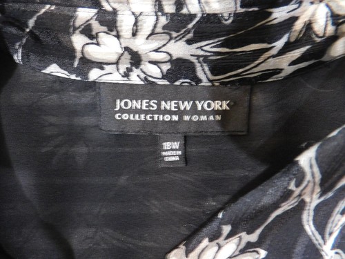 Jones New York top 18W black floral lined sheer womens button silk womens flowy - Picture 4 of 12