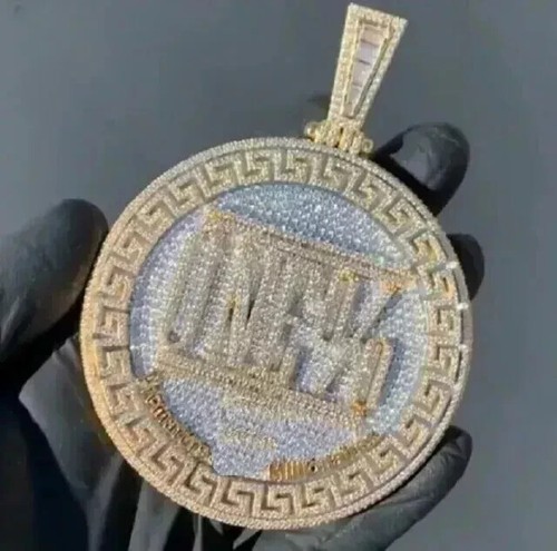 4Ct Round Cut Real Moissanite Custom Letter Men's Pendant 14K Yellow Gold Plated - Picture 4 of 11