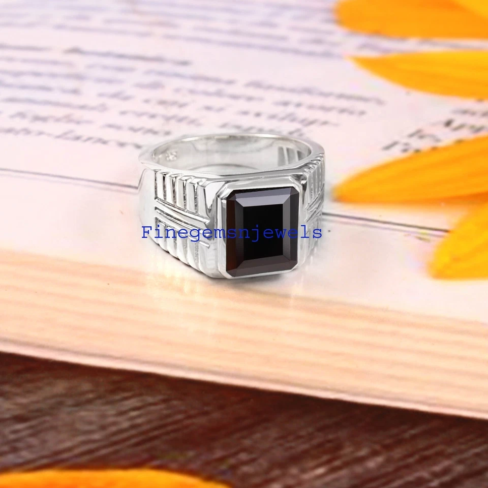Anillo De Plata Esterlina 925 Con Piedra Natural De Ónix Negro Para Hombre #FG0 - Imagen 3 de 4