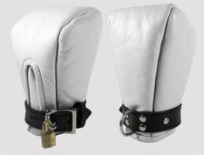 GENUINE LEATHER BONDAGE FIST MITTS / GLOVES Lockable  Padded