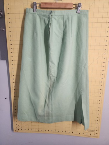 Vtg 50s Pencil Skirt Lt Green Wool Straight Fashions by Lampl Med Kick Pleat - Picture 5 of 11