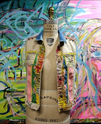 Grunge artwear Denim Battle Vest Size S by Christian Topil OOAK eat nepo babies