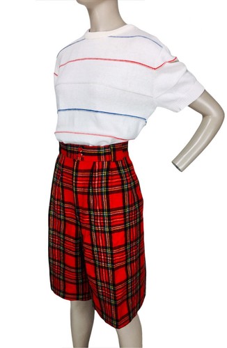 80s Vintage Red Tartan Plaid Wool Long High-Waist Culottes Shorts M/L/XL - Picture 3 of 9