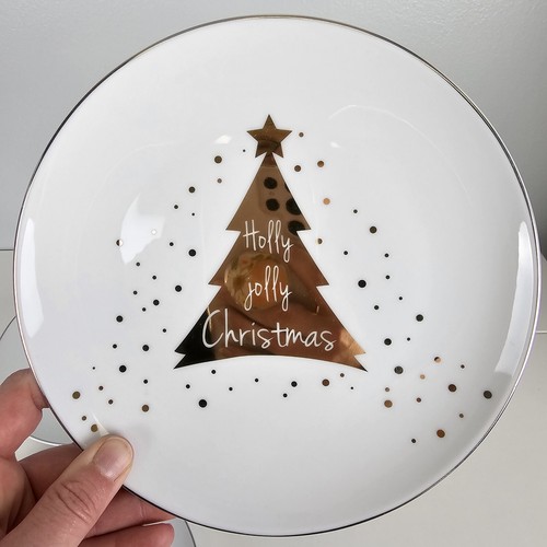 Pier 1 Holly Jolly Christmas Gold Tree Plates 8" Salad Dessert Set of 4 Holiday - Picture 2 of 6