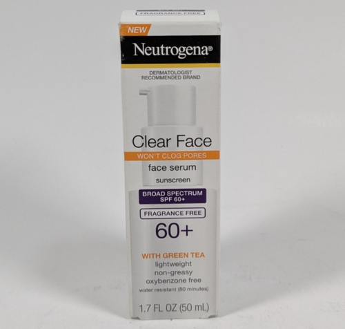 Neutrogena Clear Face Serum Sunscreen SPF 60+ w/ Green Tea 1.7 oz Exp 11/26+