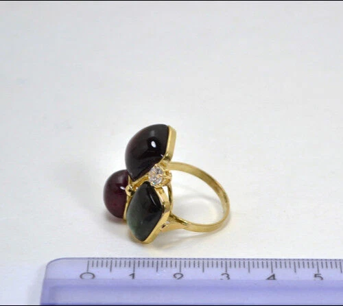 Bague en or Jaune 18 KT Avec Tourmalines Carrées Divers et Zircon Ognk - Photo 3/3