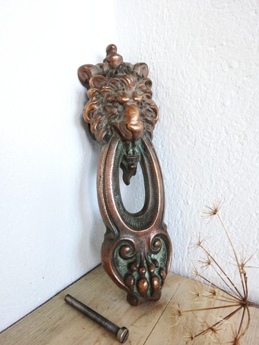 Antique doorknocker, bronze lion head, replacement strike plate, fixing bolts - Picture 12 of 13