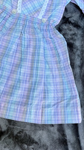 vtg Girls Kids Austrian Pastel Plaid Eyelet Trim Oktoberfest Apron Dirndl Dress - Picture 13 of 23