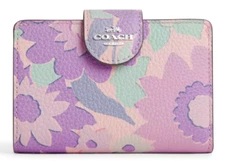 💜Coach Medium Corner Zip Wallet - CBO31 Purple Pink Floral Print Canvas - NWT