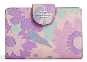 COACH Medium Corner Zip Wallet With Floral Print Ivory/Purple/Pink Multi CBO31