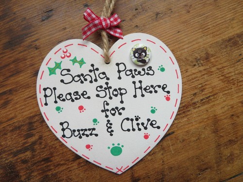 Personalised Pet Christmas Santa Paws Cat Dog Heart Tree Decoration Plaque Gift - Picture 5 of 16