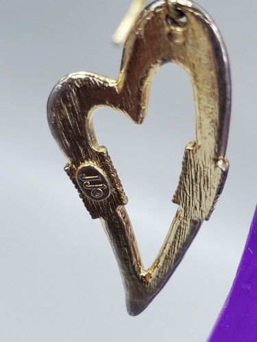 Vintage Brass & Copper Heart Earrings Set, Makers Mark Is John Johnson - Picture 2 of 3