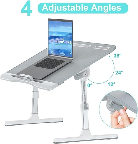 Foldable Laptop Bed Tray Desk, Adjustable Laptop Bed Table with Heights and A... - Picture 3 of 9