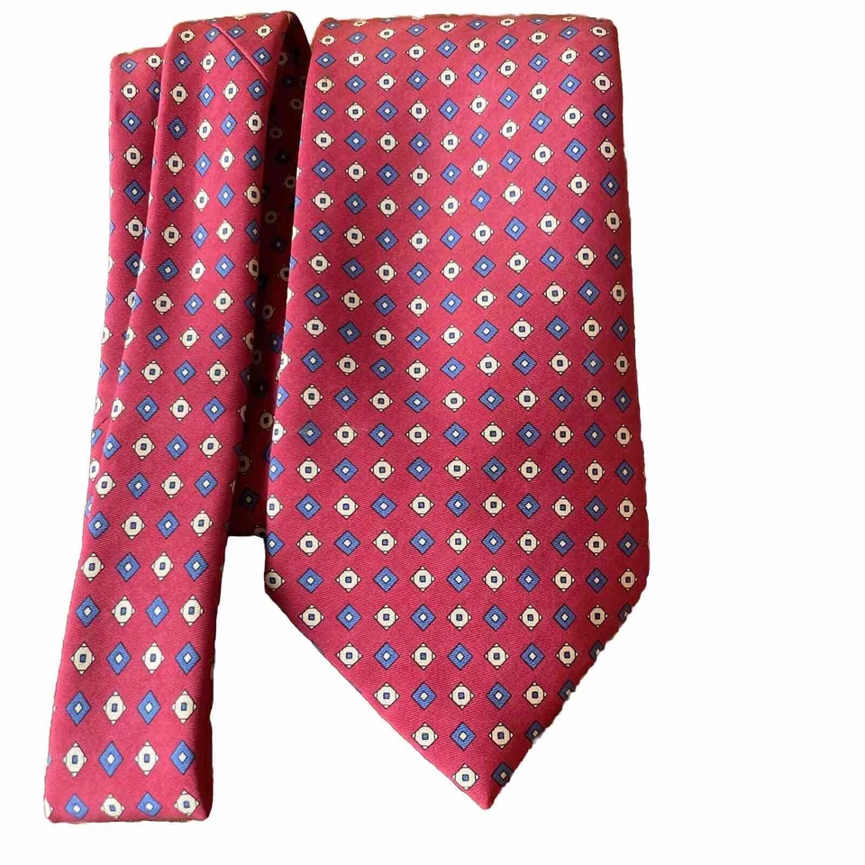 BURBERRY LONDON MEN'S TIE RED BLUE CREAM Polka Dot Silk Italy 3.75"x60" WIDE - Image 2 of 4