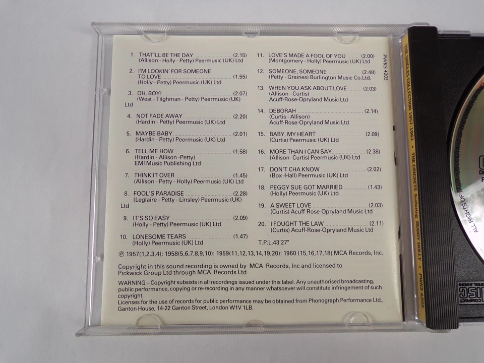 The Crickets Featuring Buddy Holly The Singles Collection 1957-1961 CD #25 - Image 4 of 4