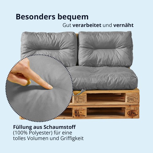 Palettenkissen Bankauflagen 3er Set Outdoor geeignet 128x80x15 cm 2xRückenkissen - Bild 32 von 42