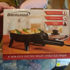 Brentwood SK-45 Black Electric Skillet Glass Non-Stick Lid 600W 6" 120V NEW