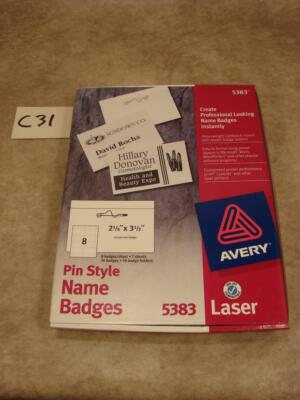 C31 Avery 5383 Pin Style Name Badges 2 1/16'' x 3 1/2'' 50/Pack LASER/INK JET