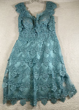 Nina Raynor Women's Teal Blue Floral Lace Couture Dress, Mother Bride, Size 10