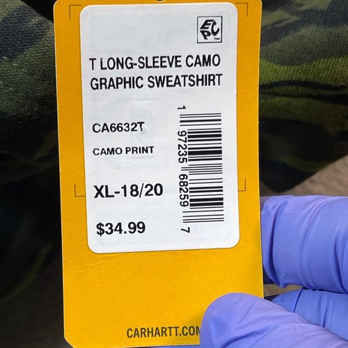 Carhartt Camo Hoodie Kids XL Green Graphic Sweatshirt Long Sleeve Outdoorsy - Picture 7 of 11