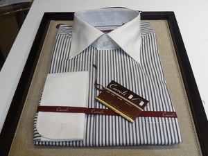 Carreli Dress shirt French Cuff Meduim white spread black gray stripe Carreli Dress shirt French Cuff Meduim white spread black gray stripe